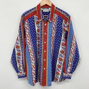 Vintage 90s Top Shirt Blouse Womens 16 Floral 100% Cotton Artsy Liz Claiborne 1X